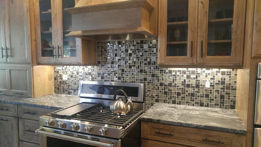 Kitchen remodel with glass tile mosaic