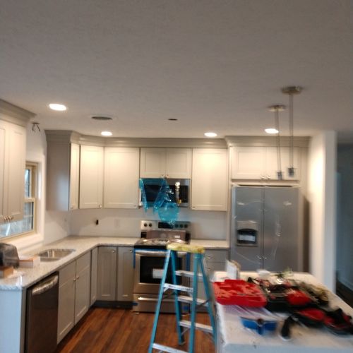 Install LED recessed lighting and pendant lights.