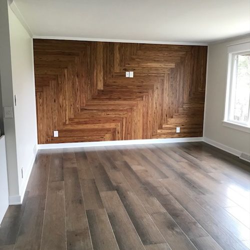 Installation of floors and accent wall.