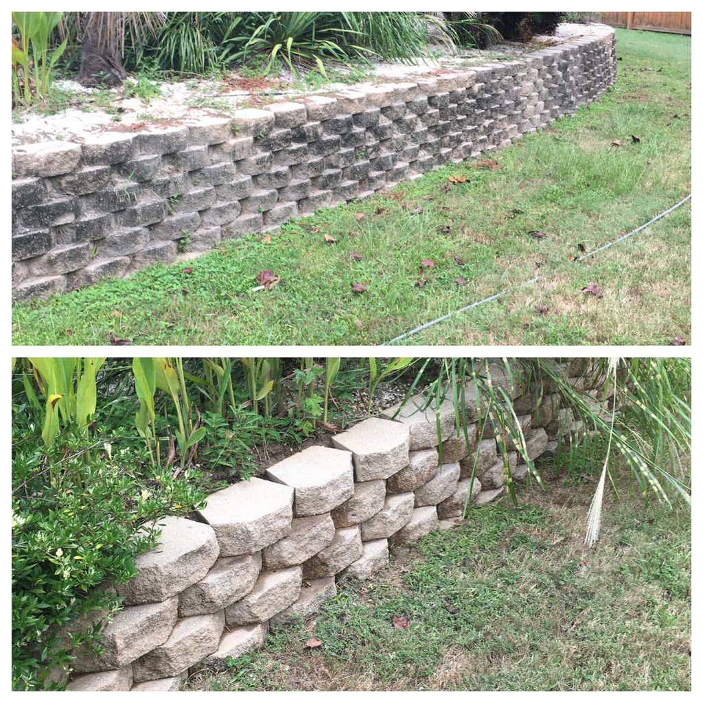 Retaining wall cleaning