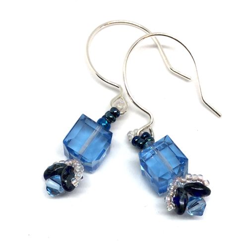 Aquamarine Color Cube Earrings