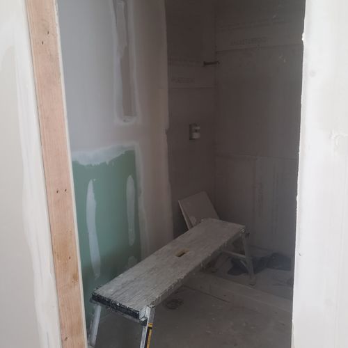They installed drywall for remodeled 5x8 bathroom,