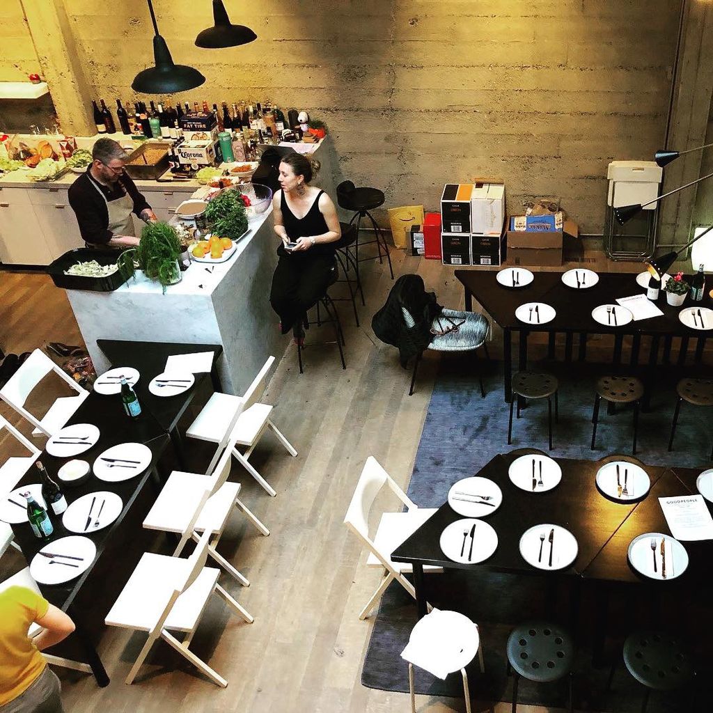 The tables are set for 50, making the food and tal