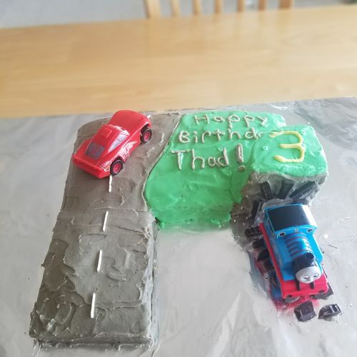 half car half train cake for a 3 year old!