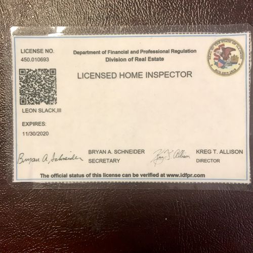 My Illinois State Home Inspection license