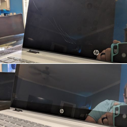 Before and After of a Touchscreen Laptop screen re