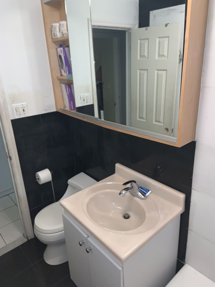 Clean bathroom and the wall are looking way better