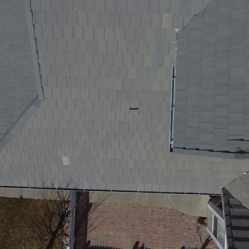 Drone inspection of a tile roof, a tile is broken
