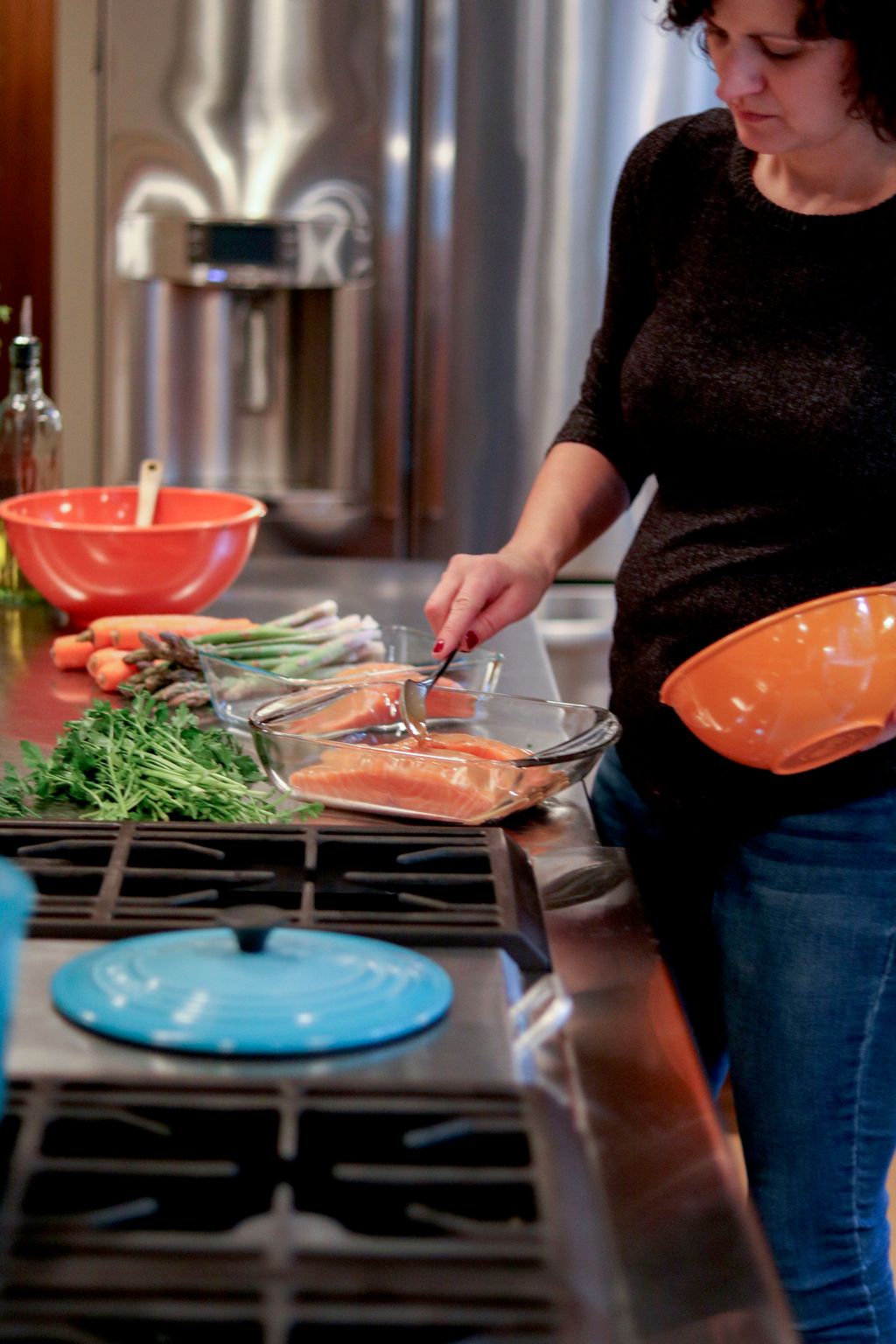 Making pistachio-encrusted salmon -- a client favo