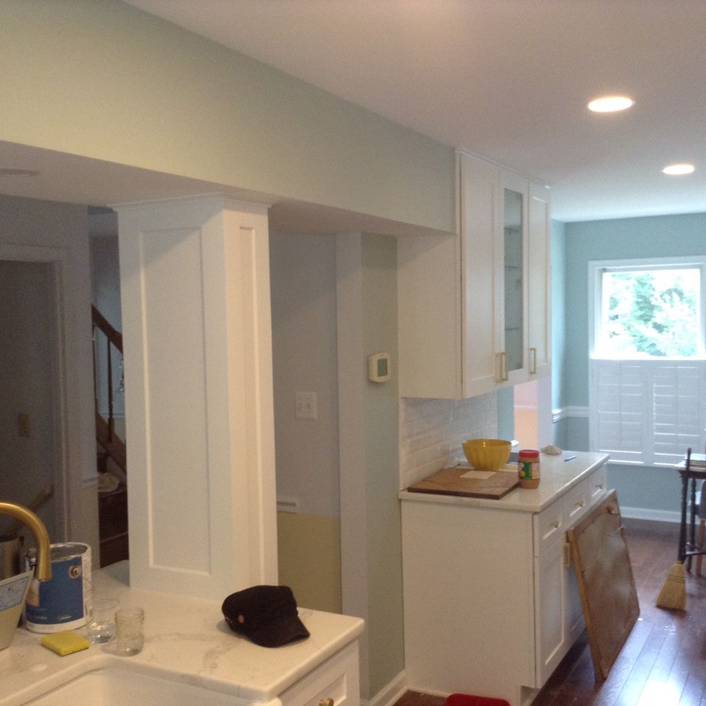Finished ceiling, walls, and column