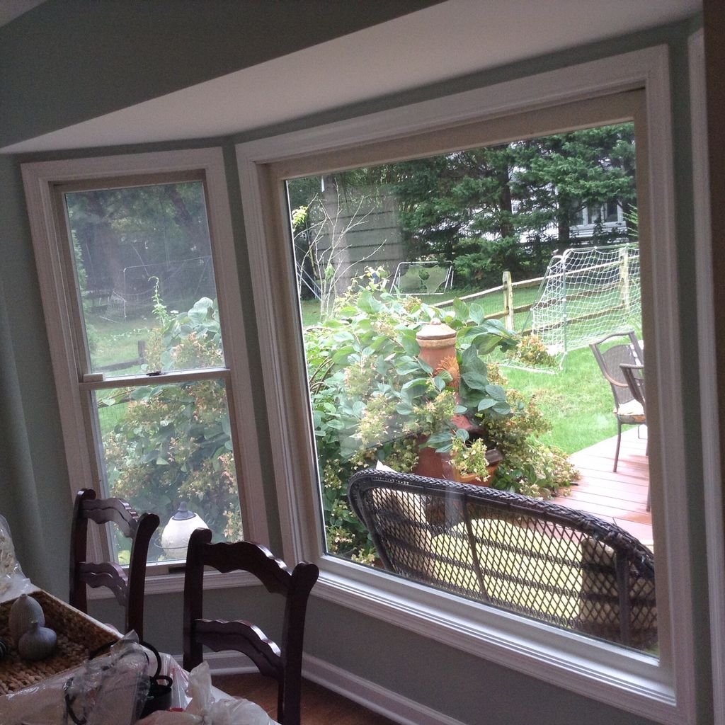 Finished kitchen walls, window frames, and trims