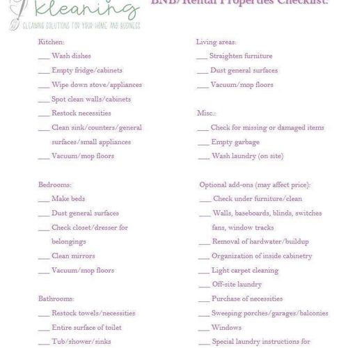 A general checklist of rental property cleanings. 