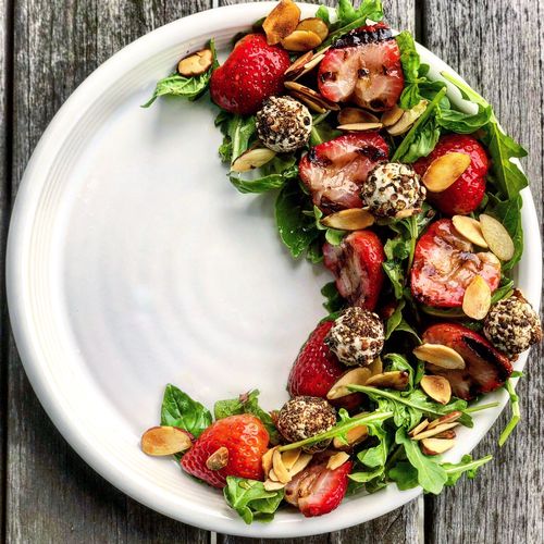 Salad: Grilled Strawberry Salad with Peppercorn-Cr
