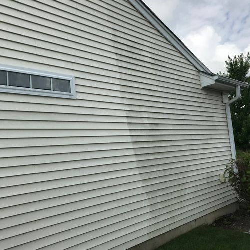 Before & after siding power wash results