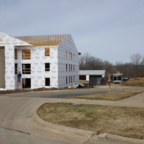Apartments are framed up and ready for sheeting.