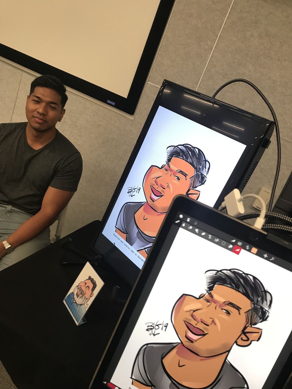 Digital Caricature iPad Pro plus monitor 