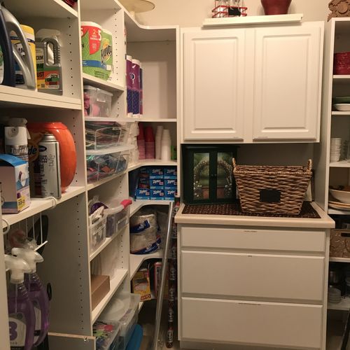 Walk in pantry after organizing.