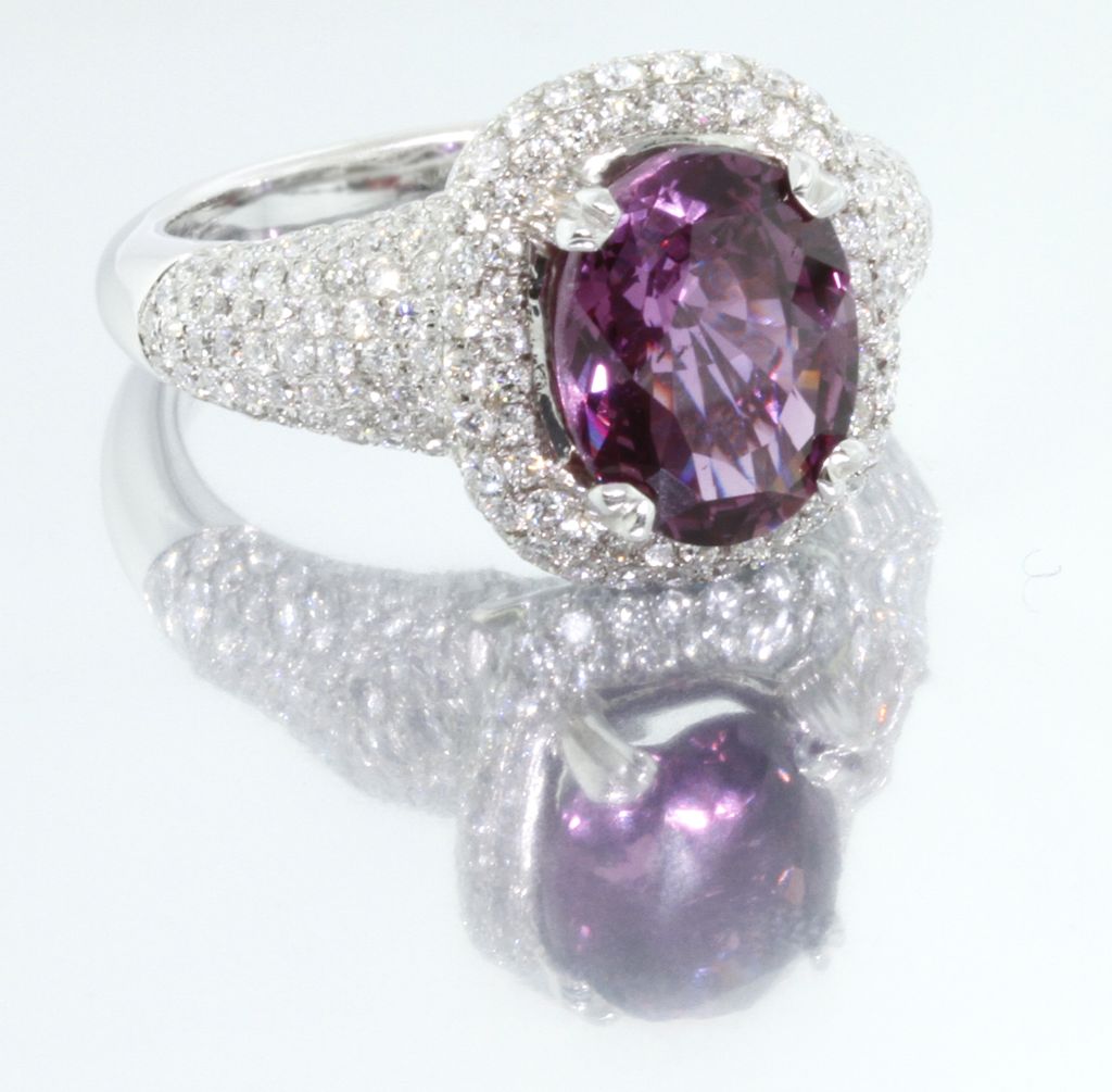 Color Change sapphire with pave set diamonds