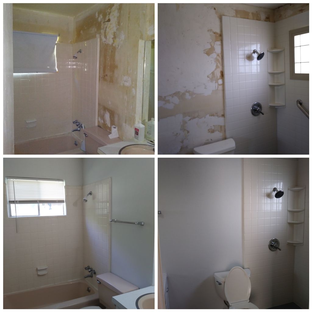 Wallpaper removal in bathrooms before/after