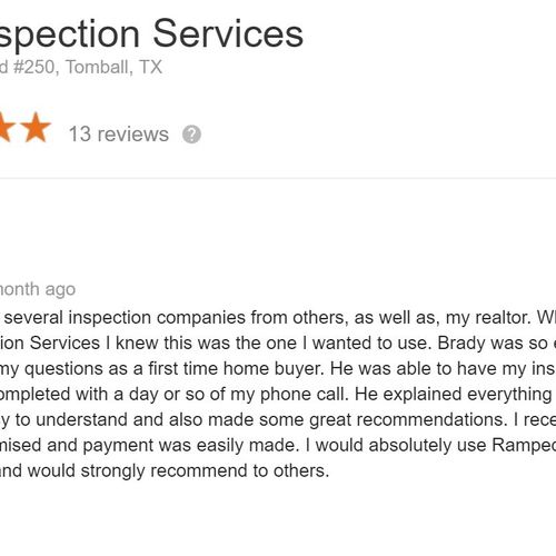 Google Ramped Inspections to read reviews!
