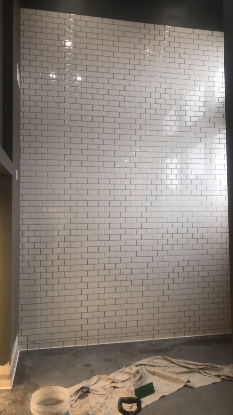 15ft tall 3x6 subway tile wall