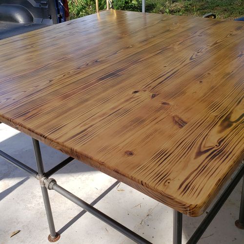 Commercial table rustic finish with black iron leg