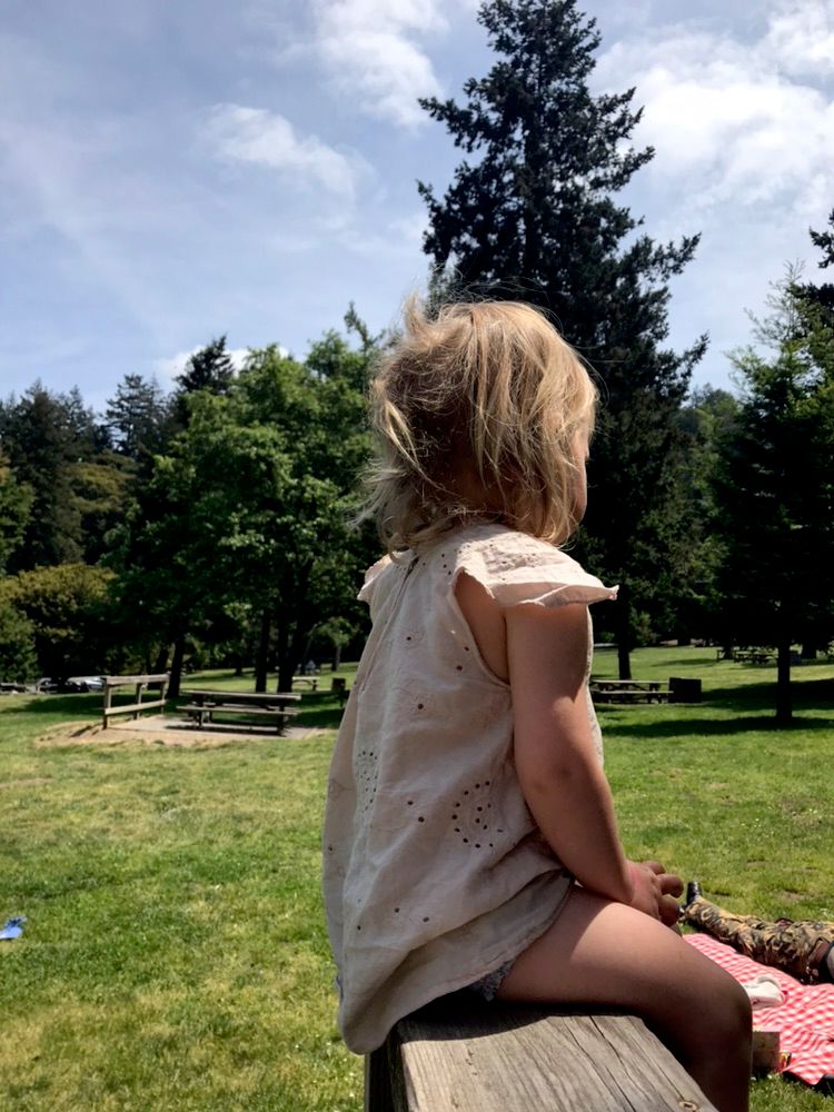 My little model is wearing an eyelet cotton dress.