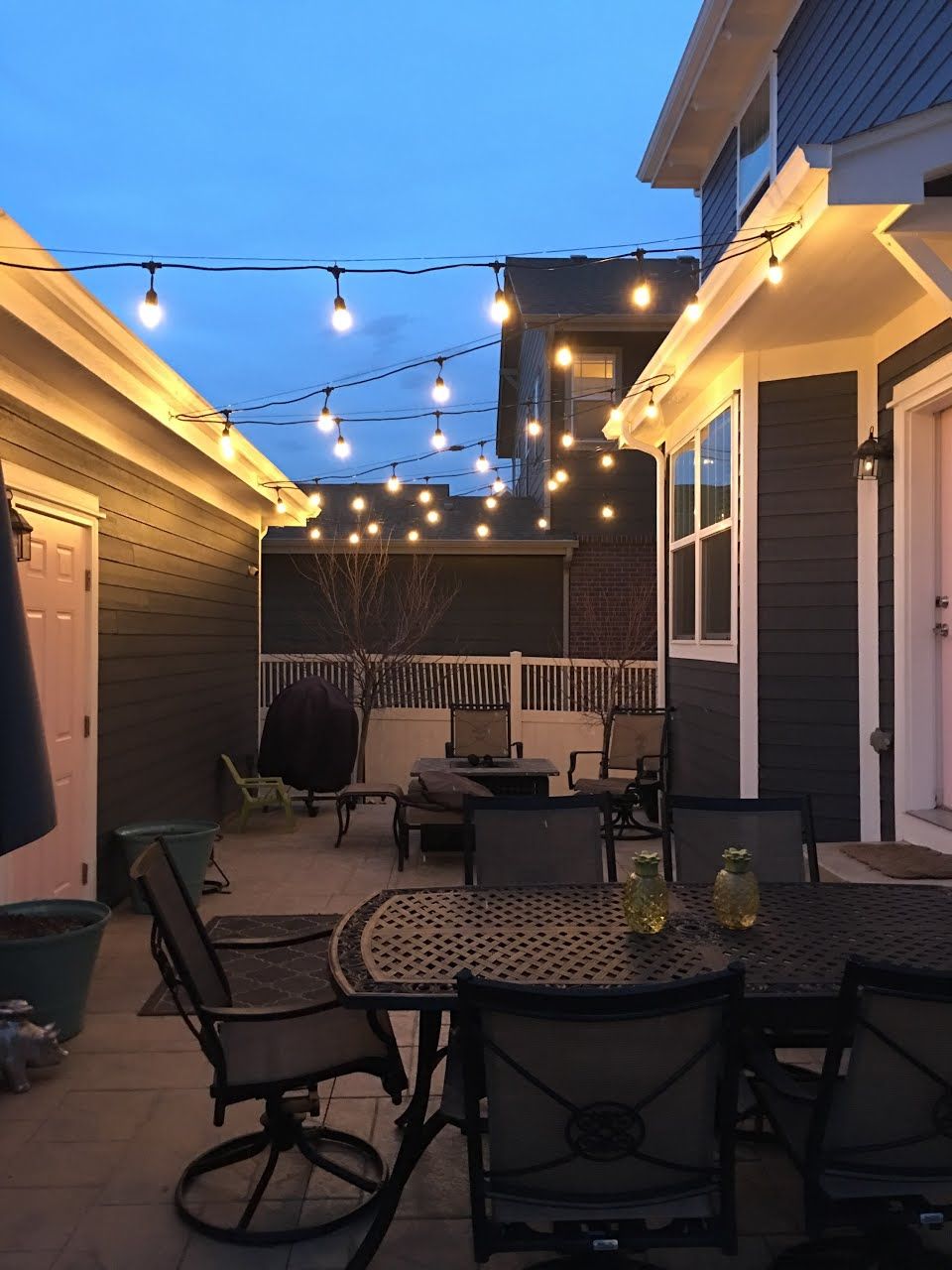 Back patio cable stringed LED lights added