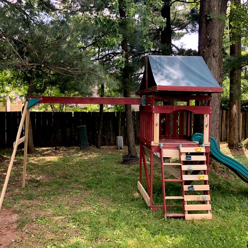 Rebuilt play set. Replaced old, rotten wood. 