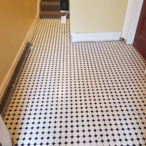 mosaic floor tile after installation