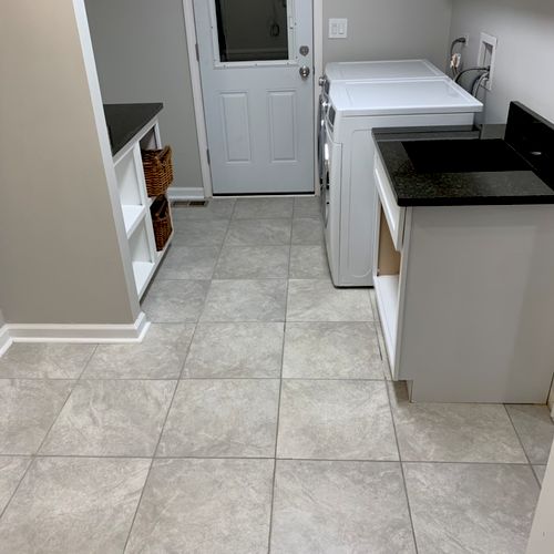 18x18 ceramic tile installation in laundry room