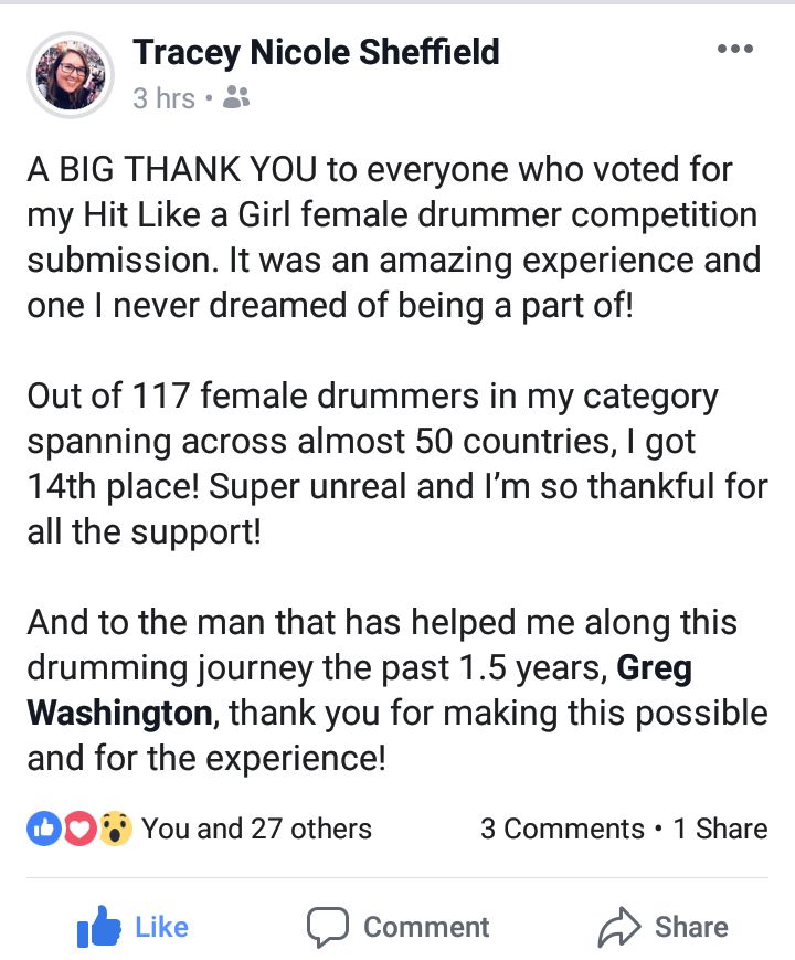 Drumming Student Acknowledgement