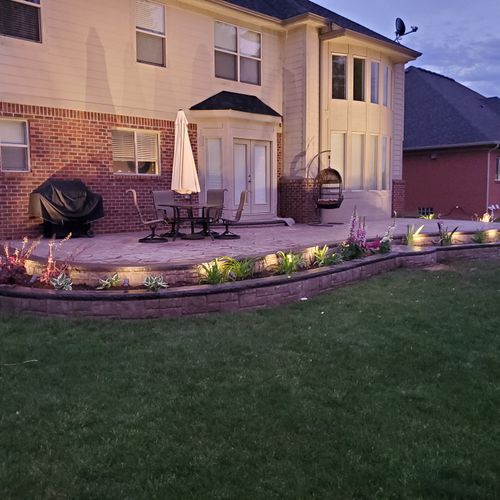 Lighting and drip irrigation around patio in troy,