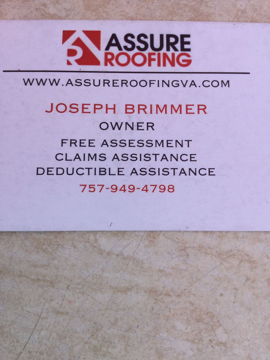 Assure Roofing (Text # on Card FREE ESTIMATES)
