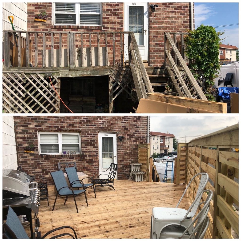 Full deck remodel. Custom horizontal shadow box, c