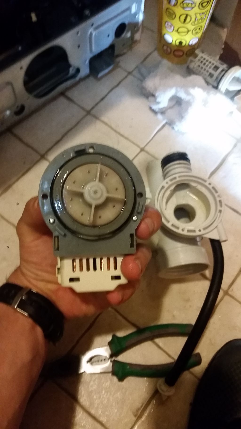 Troubleshooting a washing machine water pump.