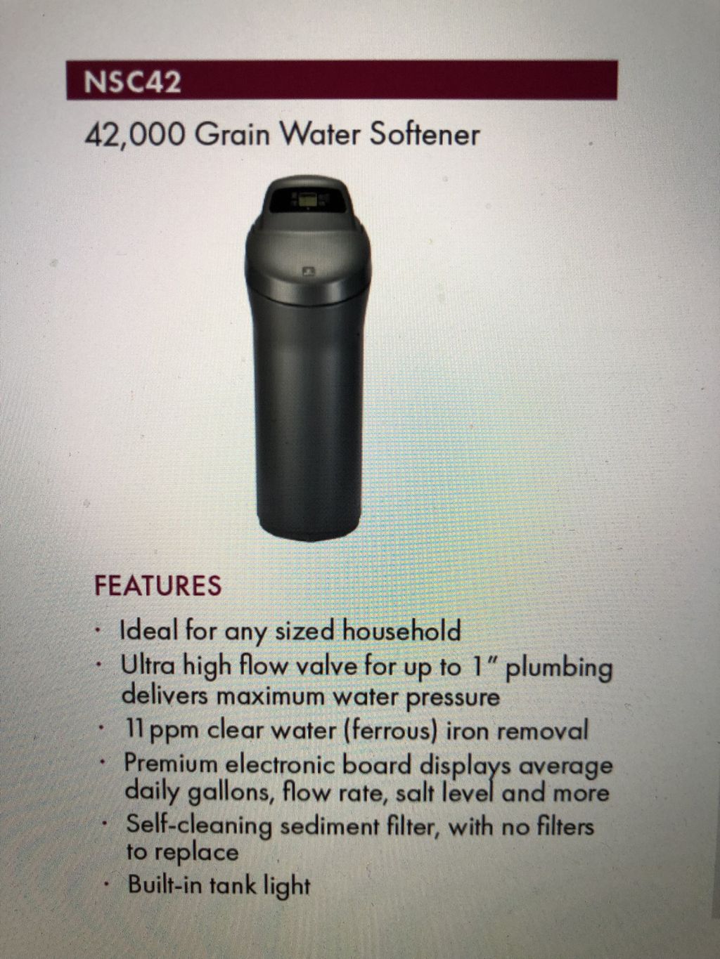 North Star 42,000 Grain Water Softener