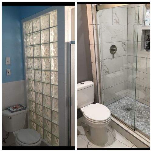 Tile work / Bathroom sliding door install