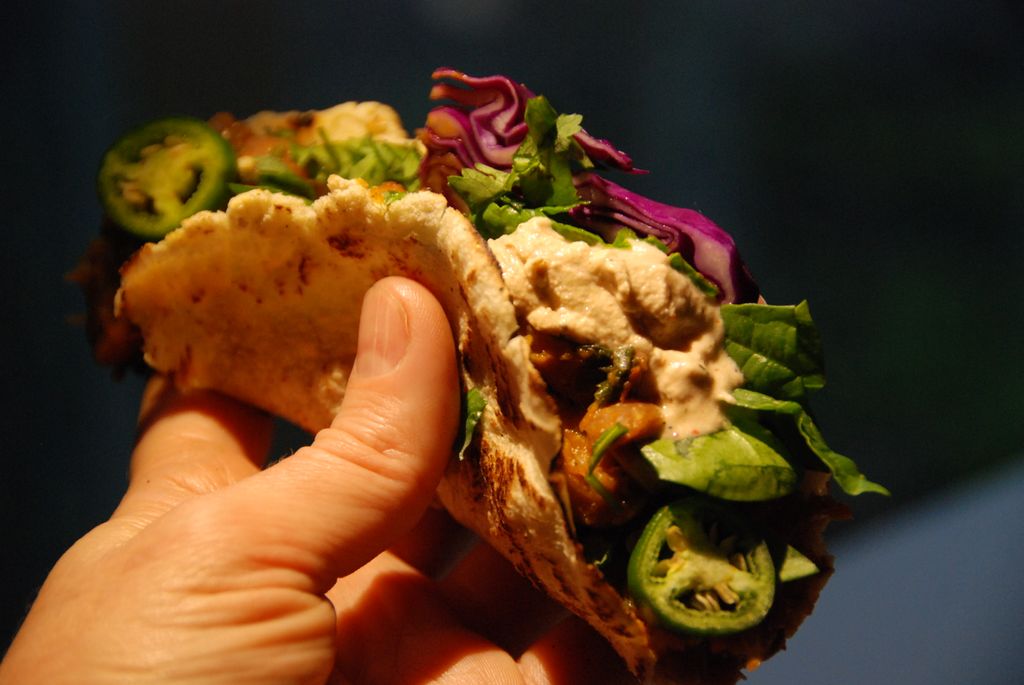 Pumpkin blackbean chili tacos in homemade tortilla