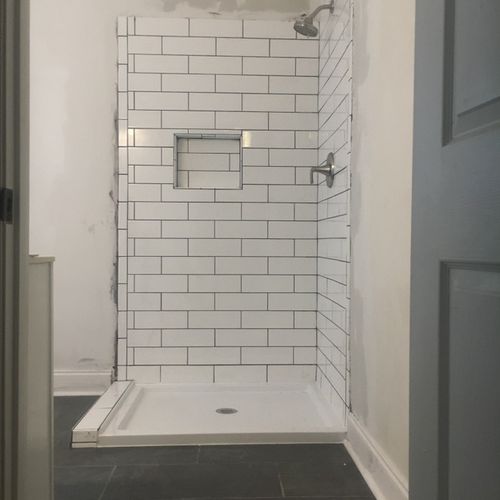 Master bathroom remodel. New tile floor, shower, b