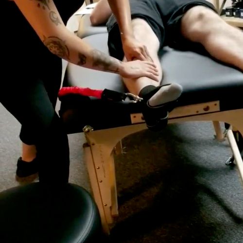 Tibialis Anterior release with massage band. 