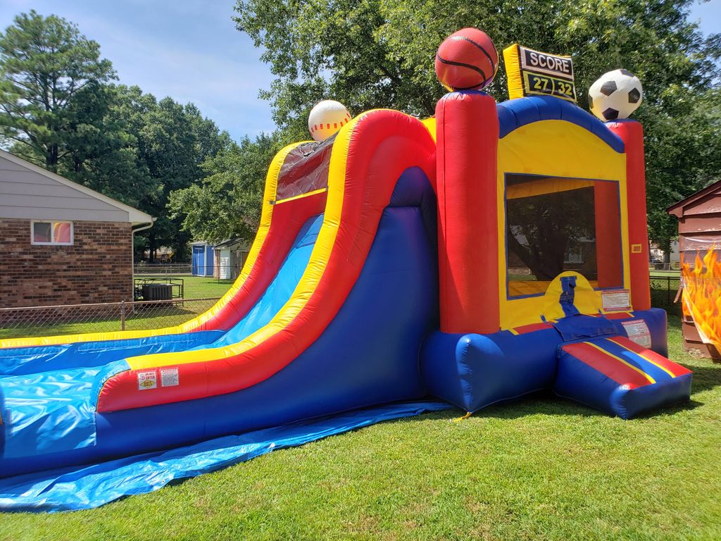 Sports Themed wet or dry slide with bounce house