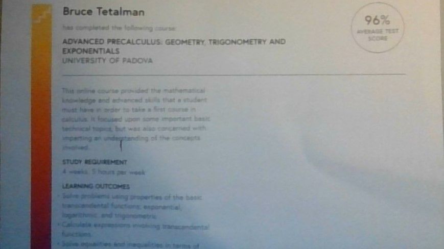 Diploma: review course in trig/calc