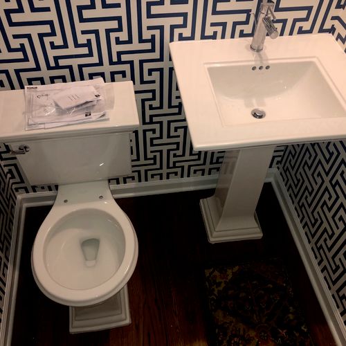 AFTER: Toilet and pedestal sink installation 