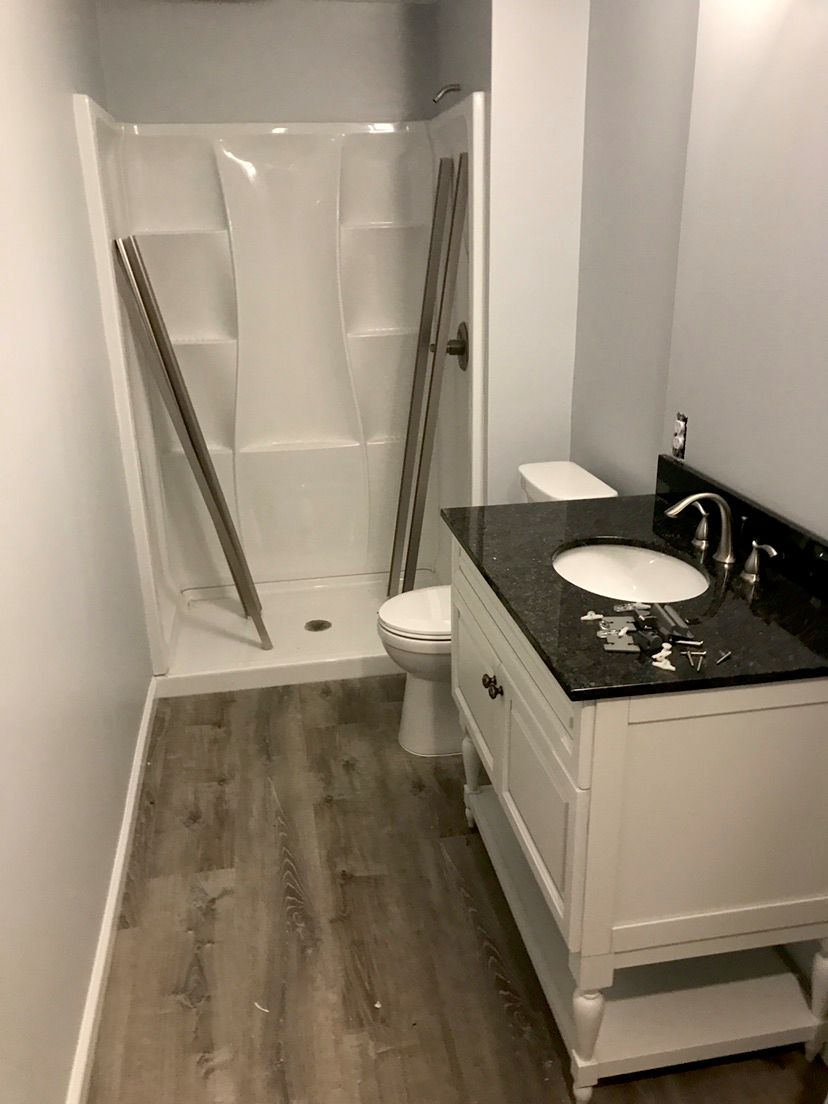 Shower sink and toilet installed