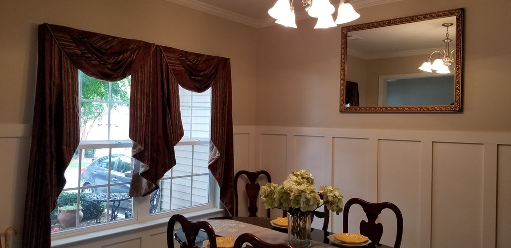 drapery installation, mirror too