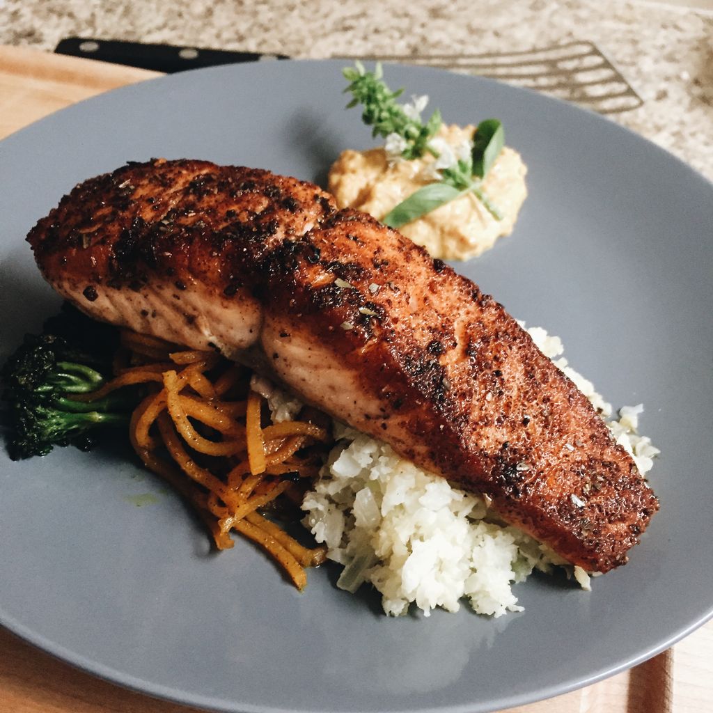 Keto Friendy Blacked Salmon w/ Cauliflower rice, C