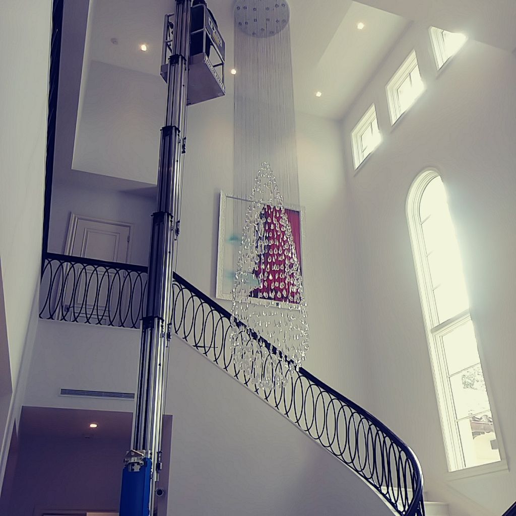 hanging a 700 crystal chandelier on a 37 foot ceil