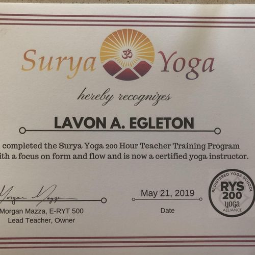 Yoga Alliance certified