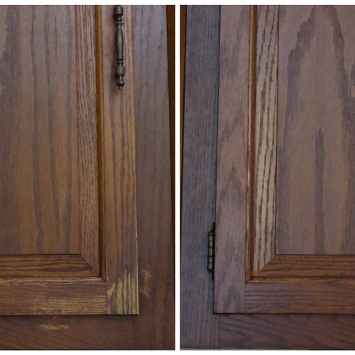 Before and after kitchen cabinet touch up